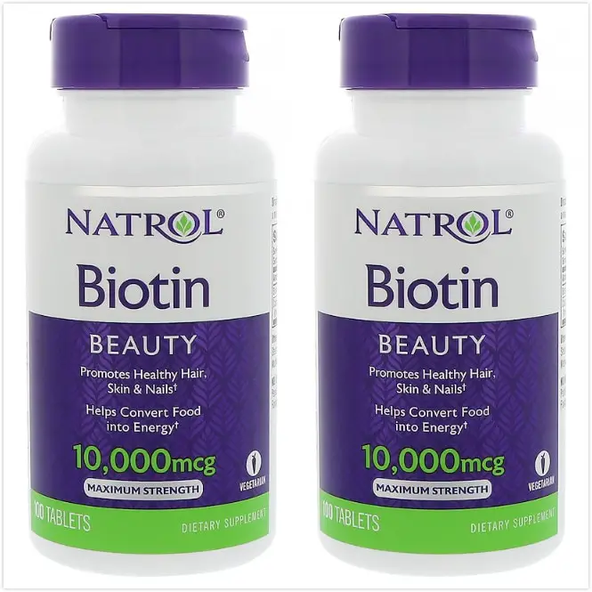 2pcs Natrol Biotin 10000 mcg 100 Tablets + Calcium for hair nails skin ...