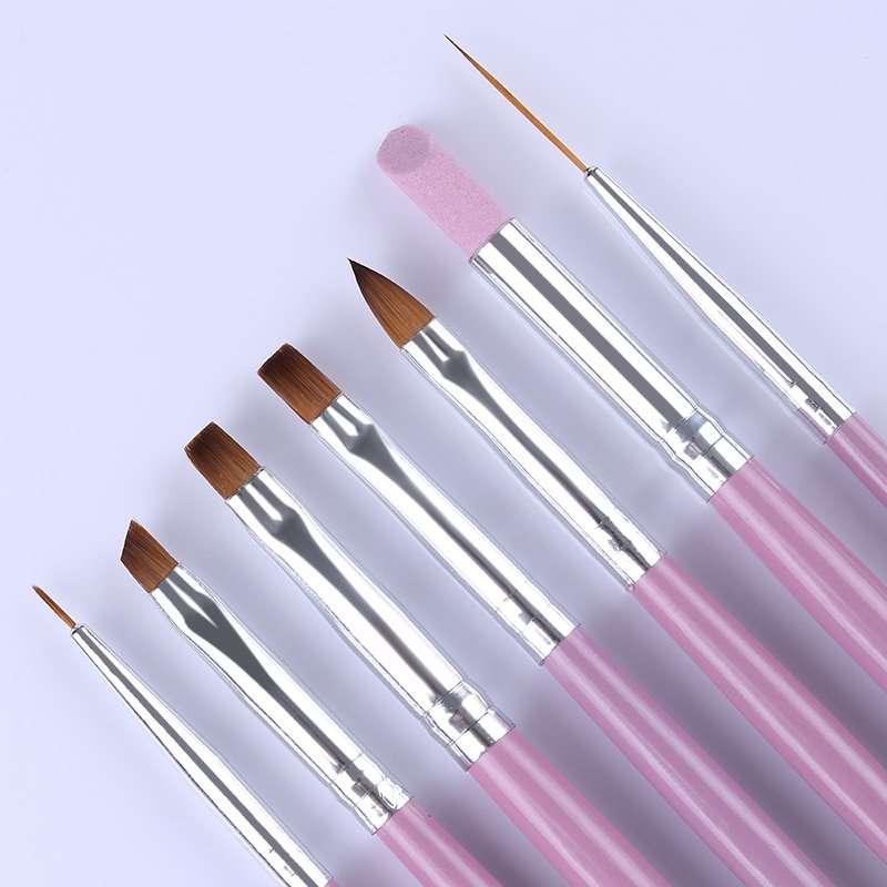 7Pcs Nail Brushes Set Pink Handle UV Gel Gradient Liner ...