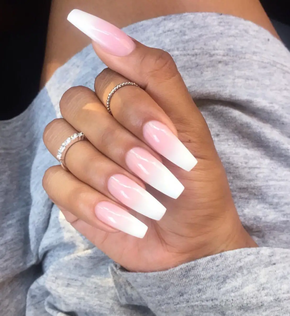 Classy Pink &  White Ombré Nails