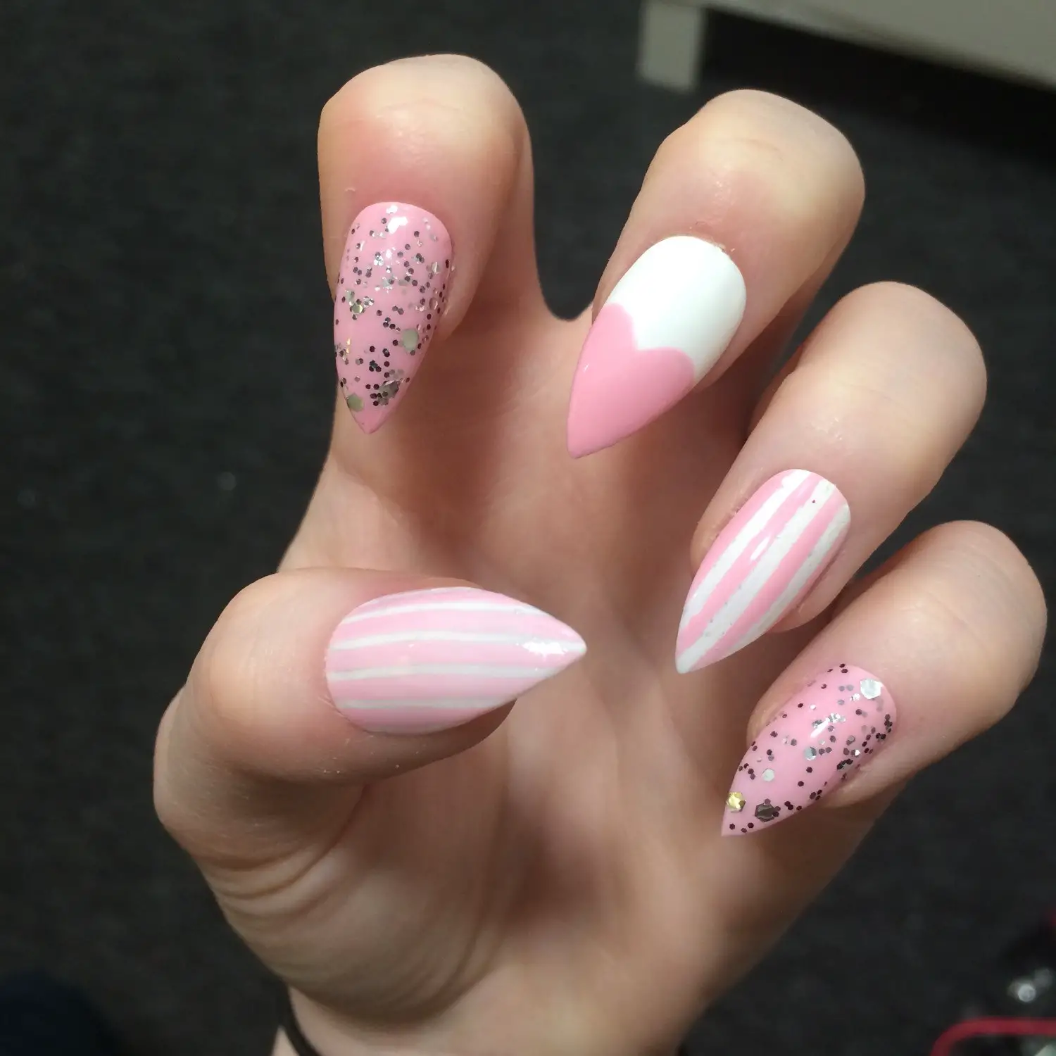 Fun and Pretty Pink and White Acrylic Nails