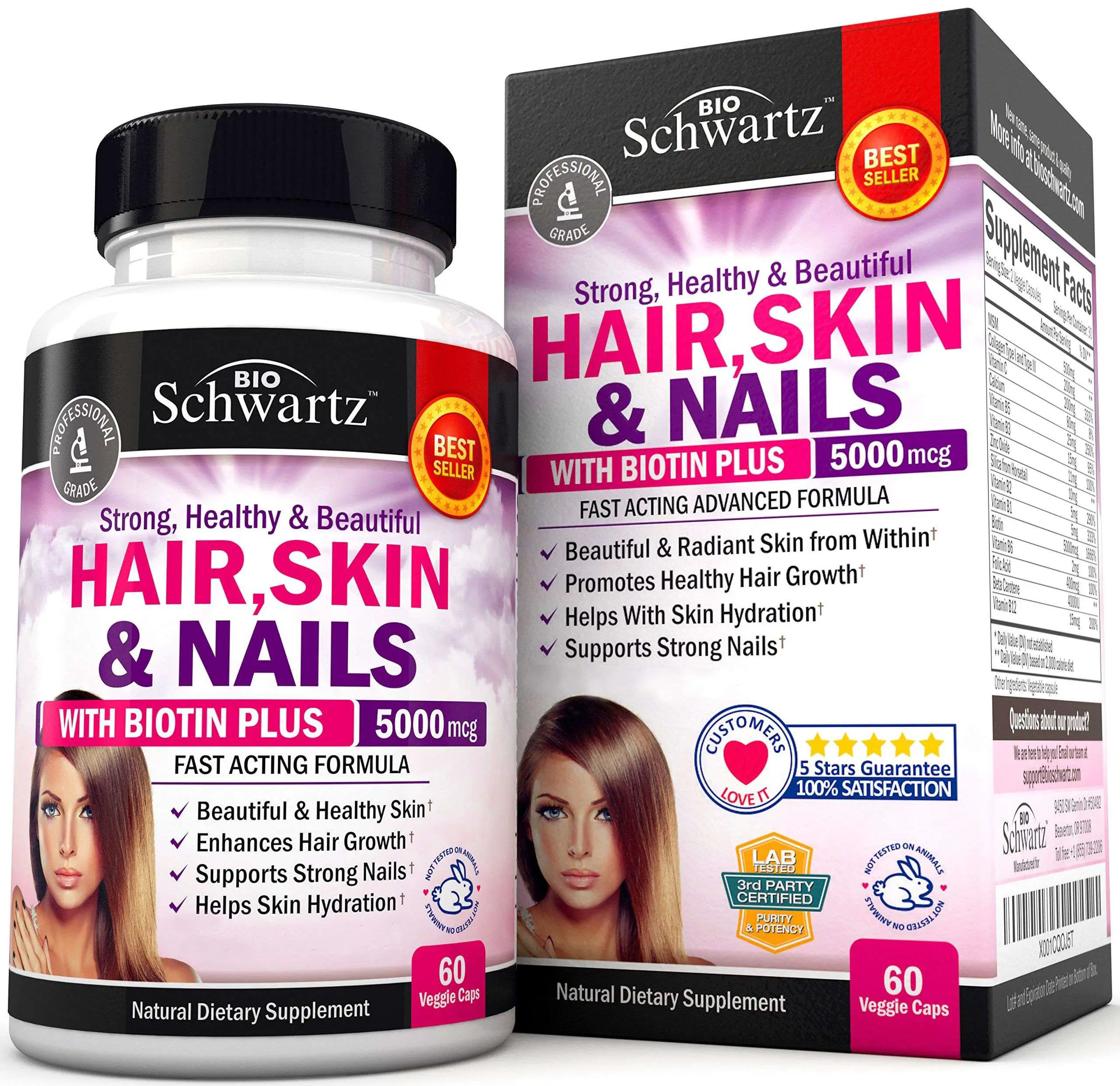 Hair Skin and Nails Vitamin with Biotin 5000. Promotes ...