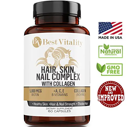 Hair Skin Nail Complex w/ Collagen Biotin B Vitamins 60 Capsules ...
