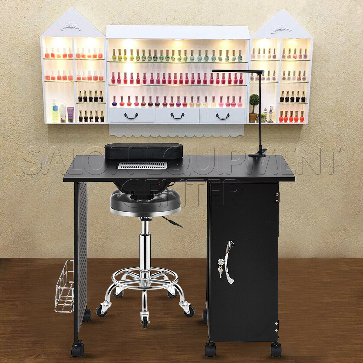 II Nail Salon Metal Manicure Table With Vent and LED Lamp
