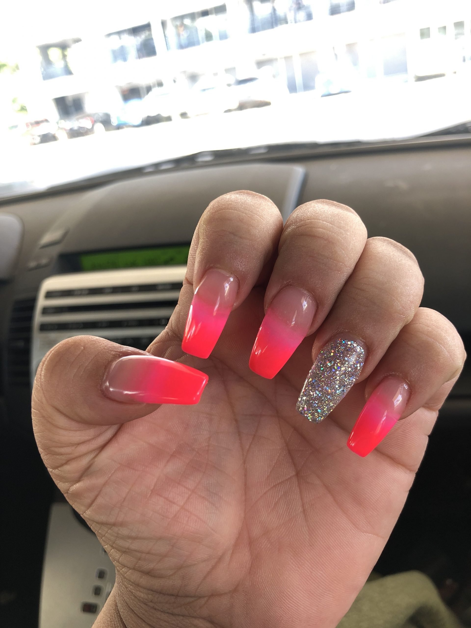 Neon pink coffin nails in 2020