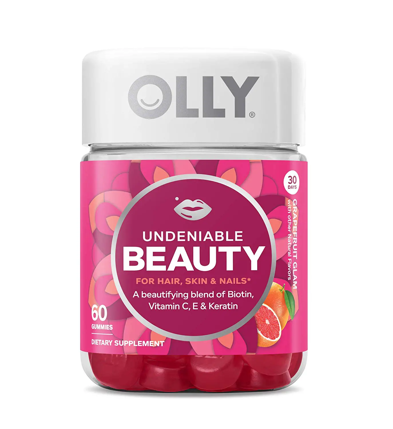 OLLY Undeniable Beauty Gummy, 30 Day Supply (60 Gummies), Grapefruit ...