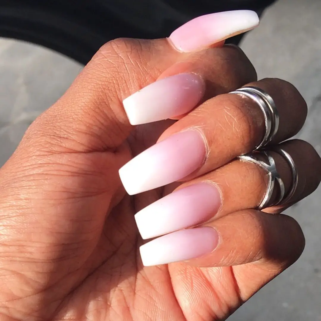 Pink and white ombré coffin nails