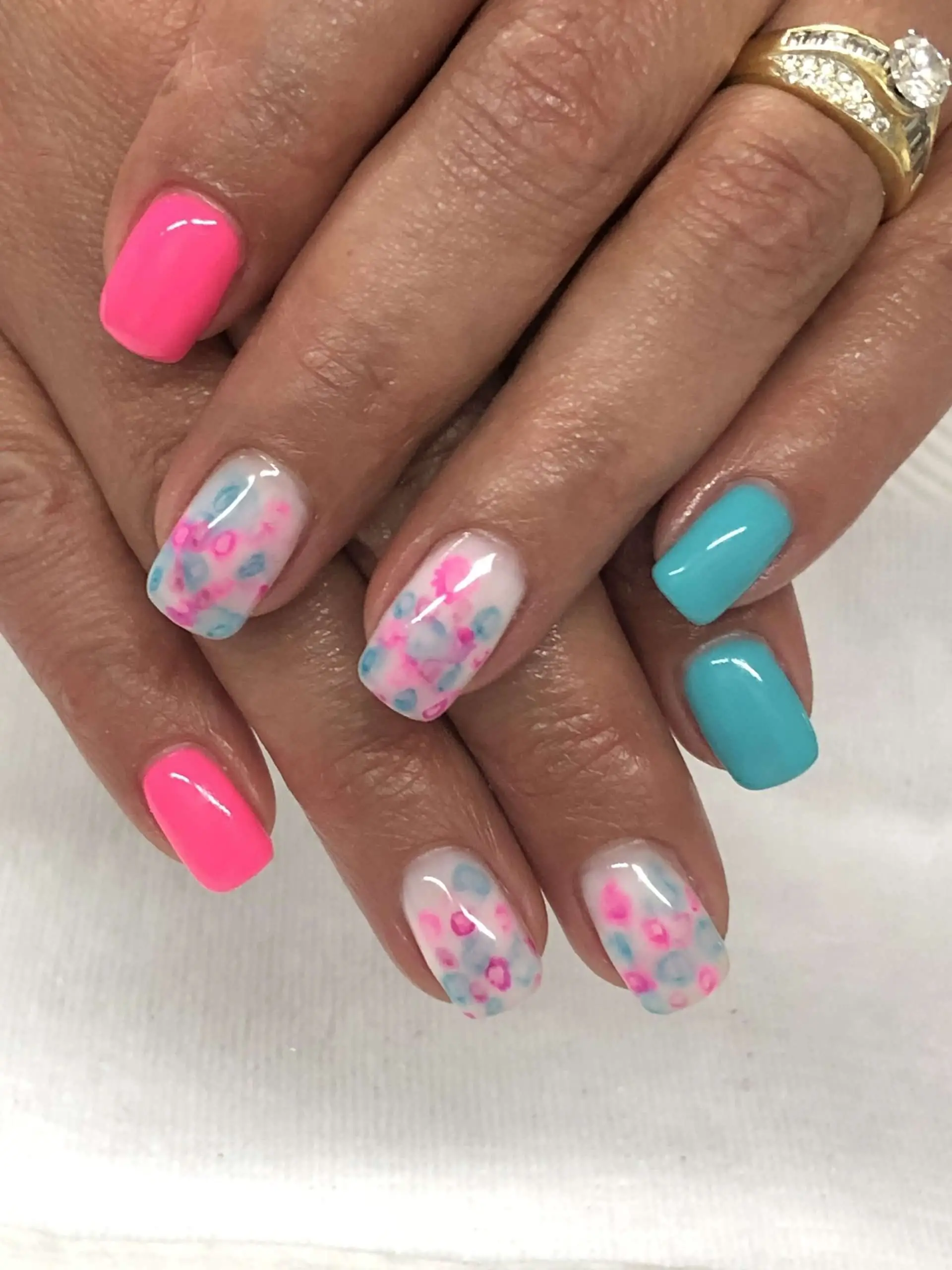 Pink &  Aqua Sharpie Marble Gel Nails