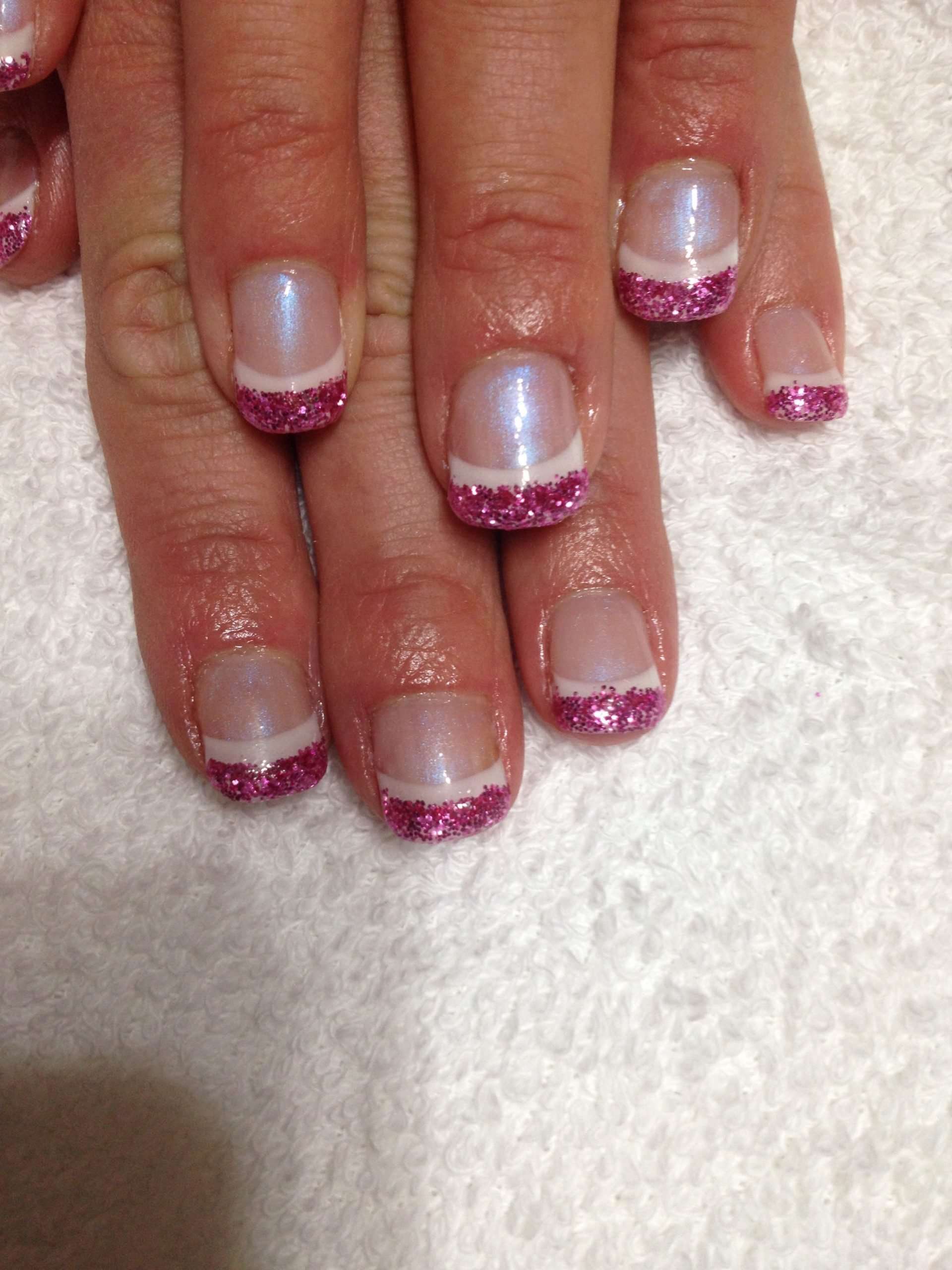 Pink Glitter French gel nails! So much fun and sparkle ...