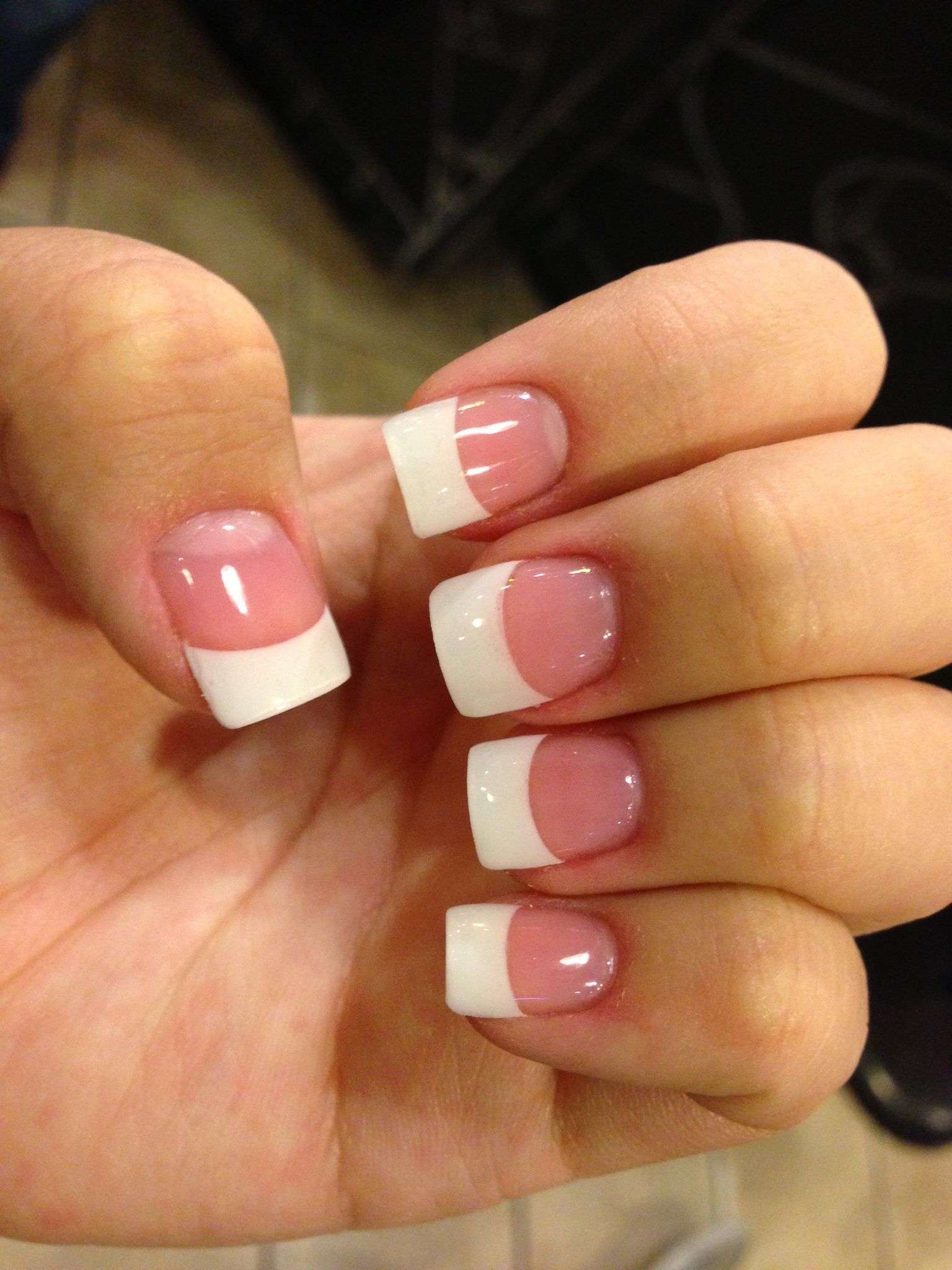 White tip acrylic with gel top coat